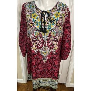 Urban CoCo Women's Summer Shift Dress Tie Neck Printed Bohemian Dress XL